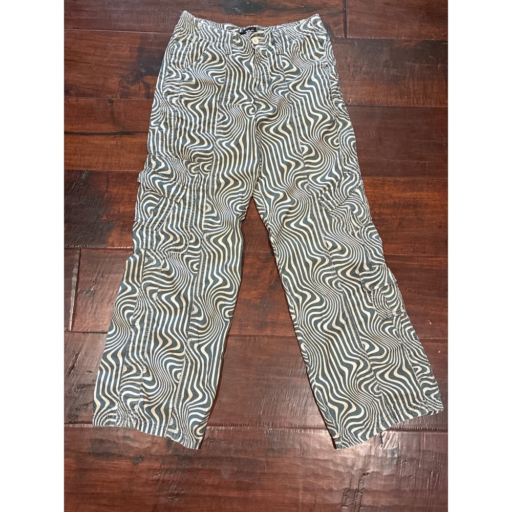 BDG Cargo Pants Womens Small Black White Psychedelic Swirl Print Utility Street